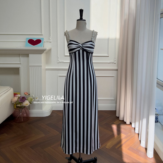 YIGELILA Lasted Design Party Dress French Party Wear Dresses For Women Striped Halter Lady Dresses