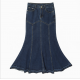 Fashion Female Big Hem Jean Denim Skirts Fishtail Long Solid Button Casual Skirt High Waist Long Denim Skirt For Women