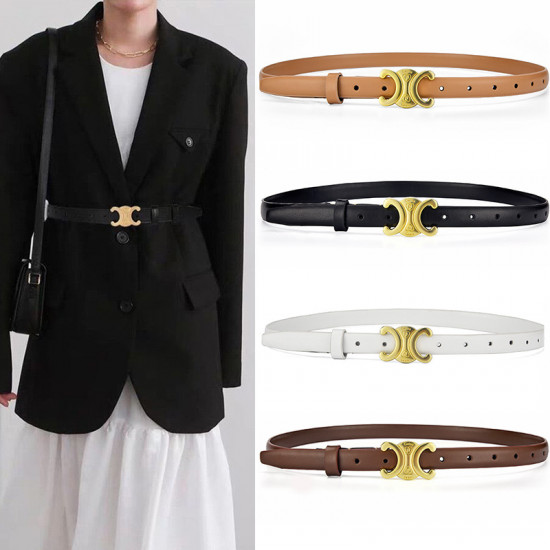 Lady fashion casual genuine leather waist belt Double C Alloy Buckle Belts Women Leather Thin Waist Belts