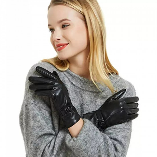 Womens Winter Leather Touchscreen Texting Warm Driving Lambskin Gloves Pure Spring Women Leather Dressing Gloves